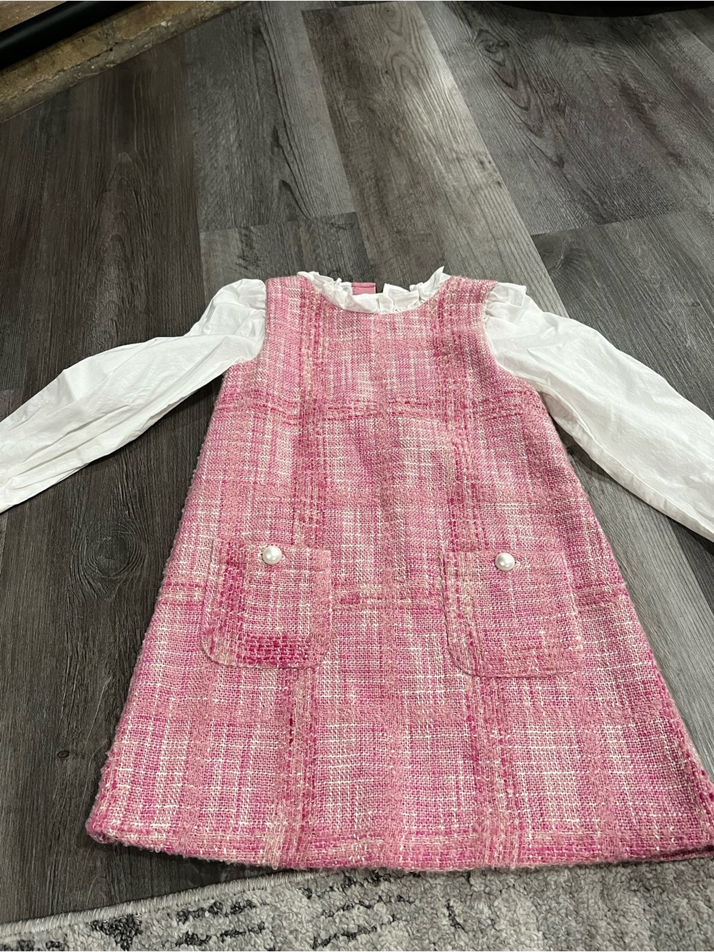 Janie and Jack Pink Tweed A-Line Dress with White Blouse